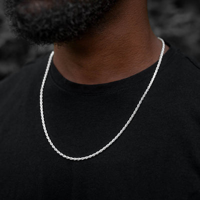 Silver Men's 3mm Rope Chain Size: 22"