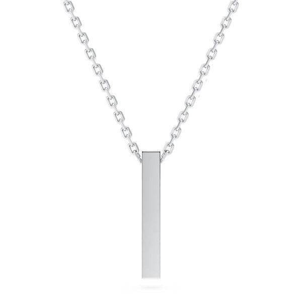 0.10 CTW DEW Round Forever One Moissanite Personalized Block Bar Necklace  925 White Silver | Charles & Colvard