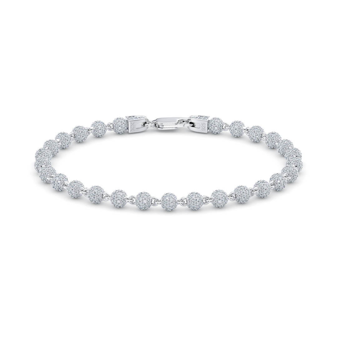 4mm Iced Out Diamond Ball Bead Bracelet in Silver