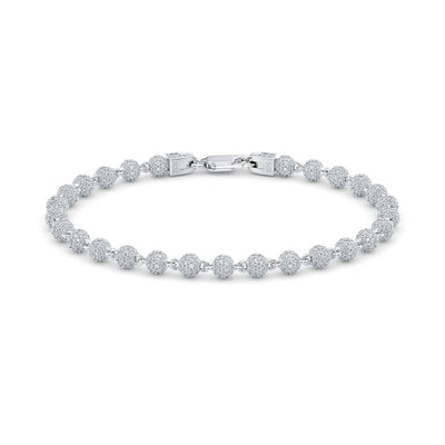 4mm Iced Out Diamond Ball Bead Bracelet in Silver