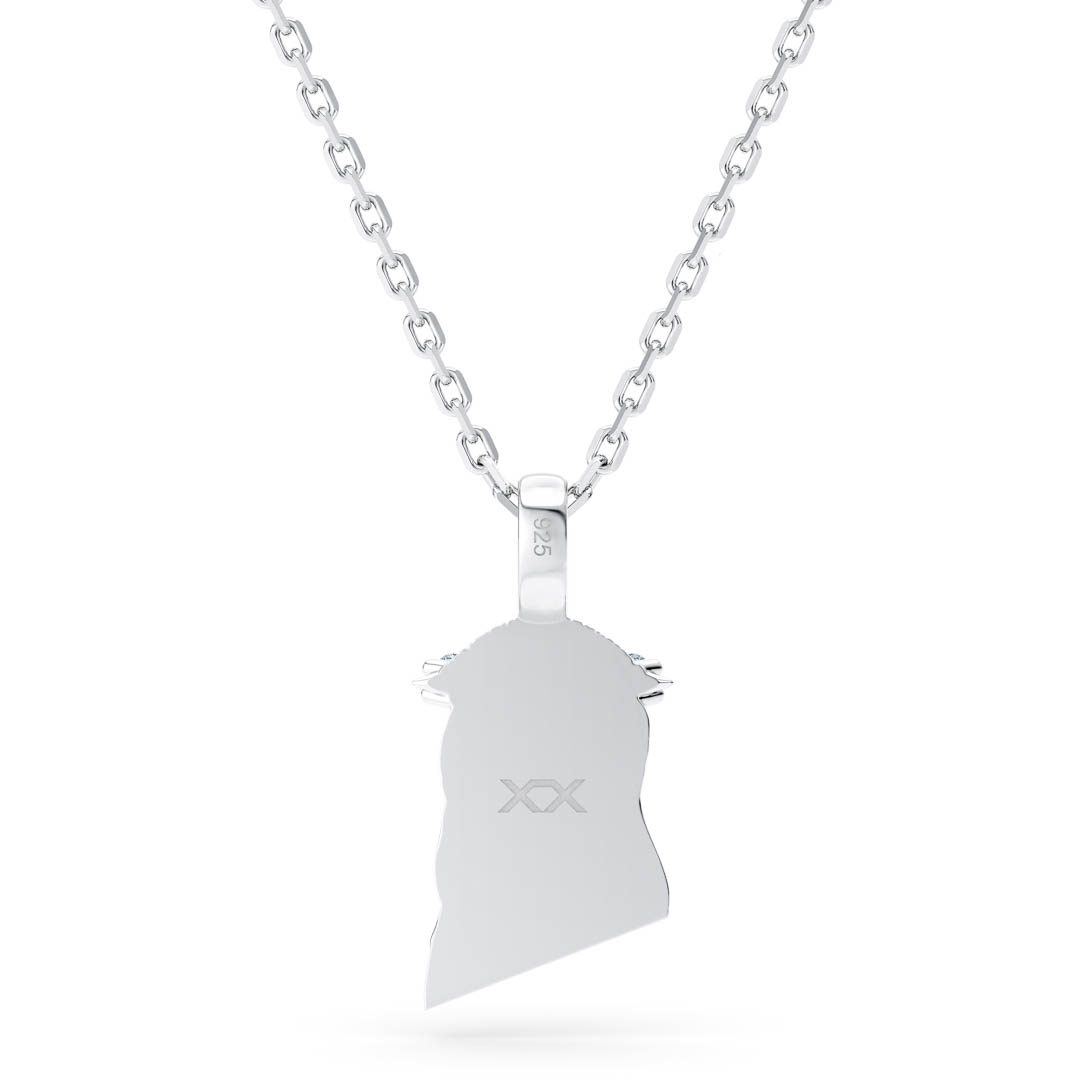 Solid back 925 silver Jesus pendant and Italian rope chain