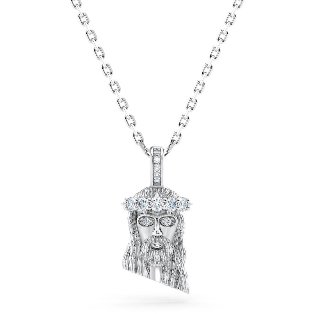 Jesus piece pendant with diamond eyes and crown