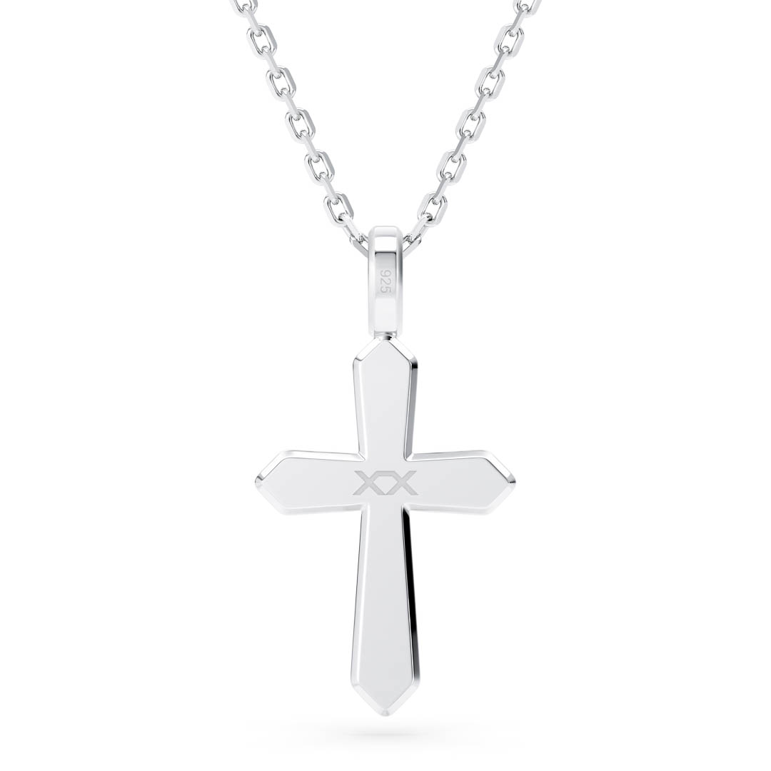 Back of Beveled Cross Pendant with 925 Stamp