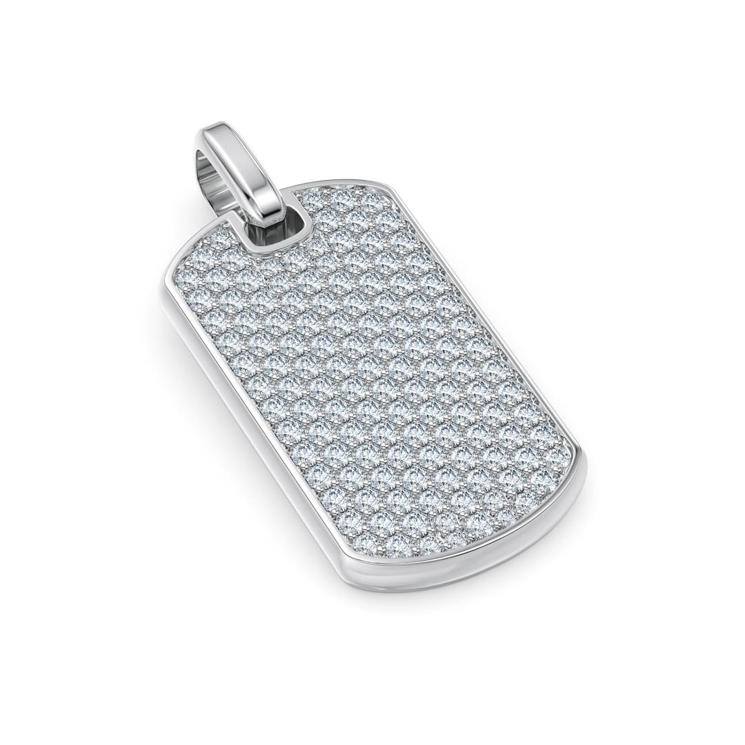 Silver Iced out Diamond Dog Tag Pendant