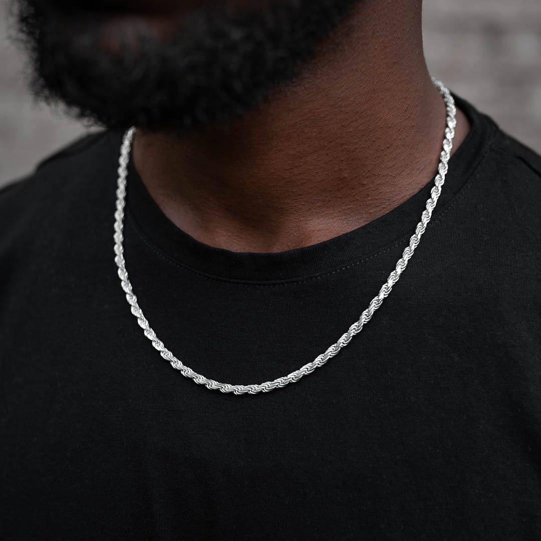 Mens 4mm Rope Chain Solid Silver Size: 20"