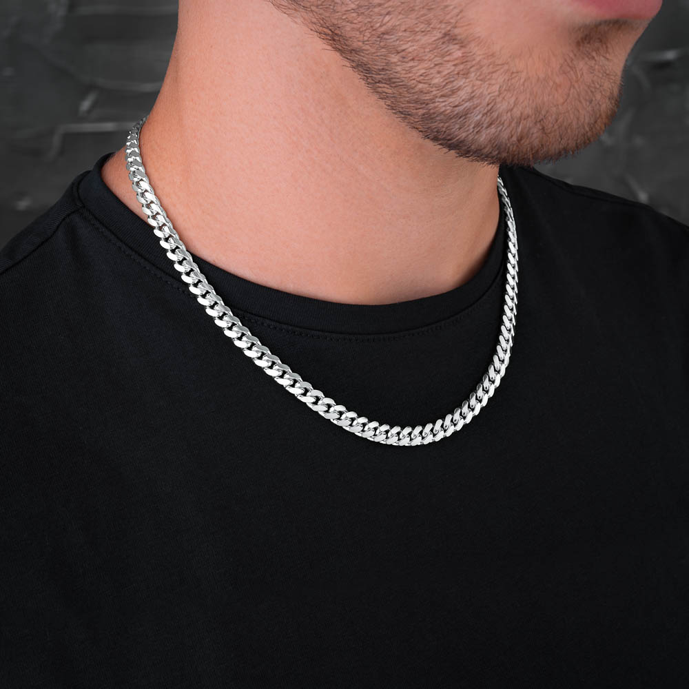 Silver Men's Cuban Link Necklace 7mm Width Size: 20"