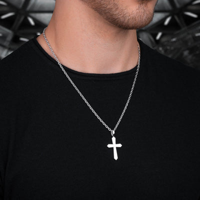 Men's Cross Necklace on Silver Cable Chain Size: 3.5mm (22")