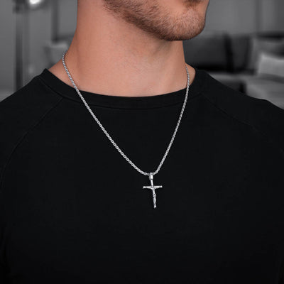 Men's Crucifix Cross Pendant with Rope Chain Size: 3mm (22")