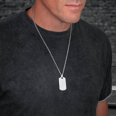 Men's big diamond dog tag necklace with cable chain Size: 3.5mm (24")
