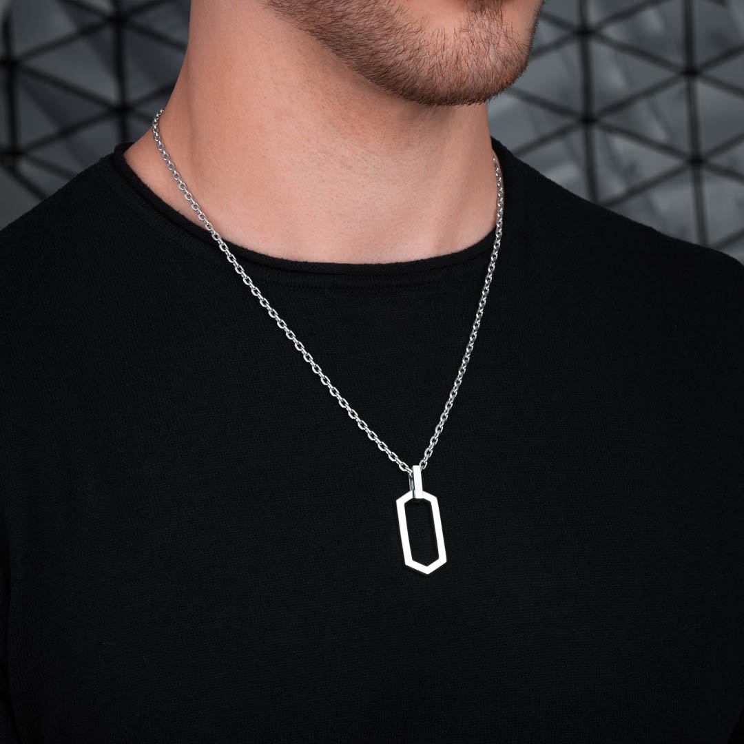 Men's Hex Dog Tag Chain Silver Size: 3.5mm (22")