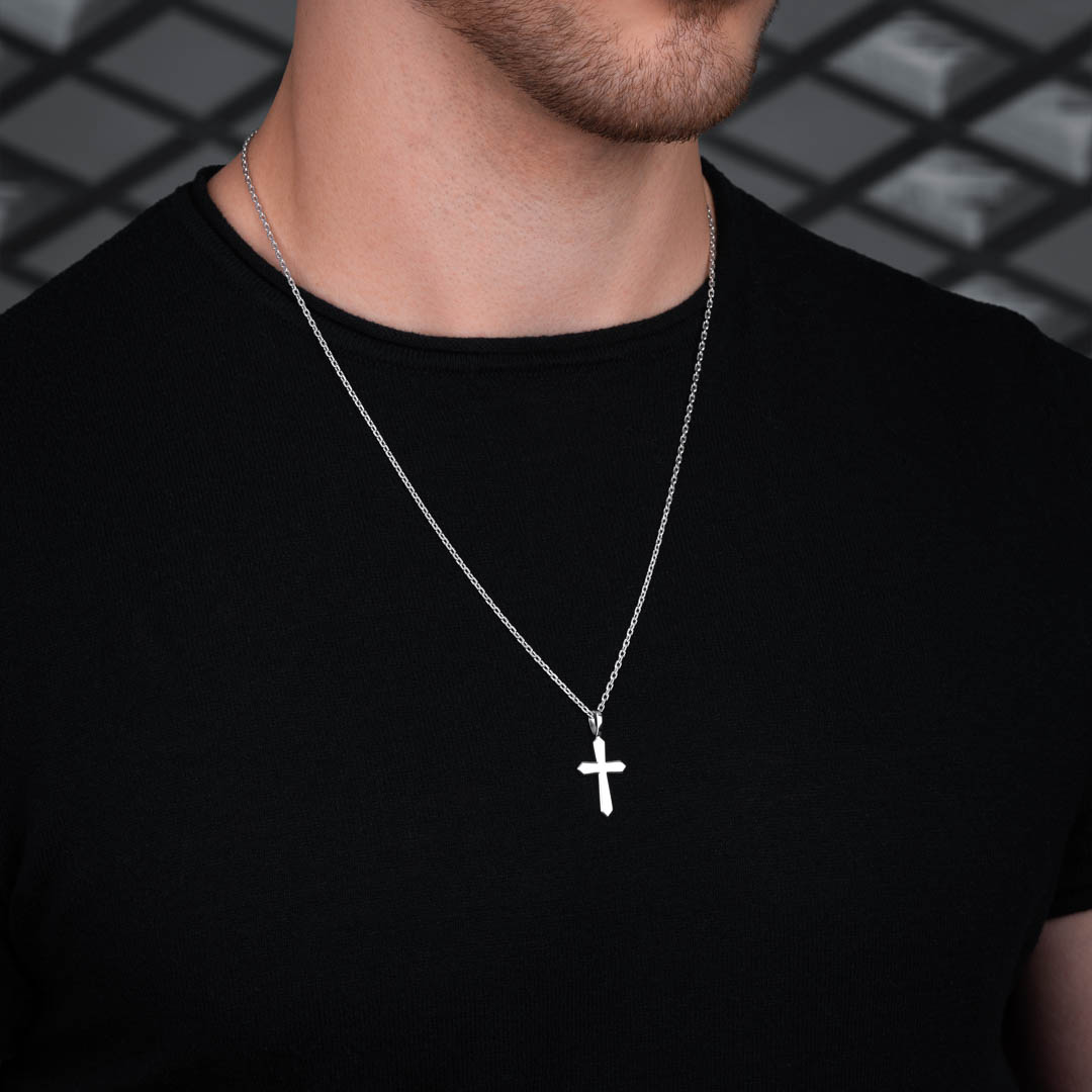 Mens Silver Cross Chain Size: 2mm (24")