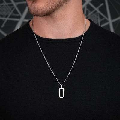 Hexagon Dog Tag Necklace for Men Size: 2mm (24")